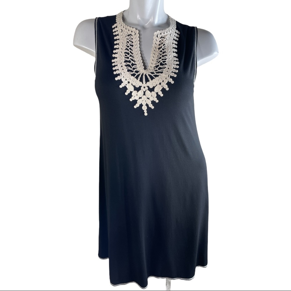 Max Studio Black Sleeveless Midi Dress with Ivory Embroidered Ivory Bodice Small